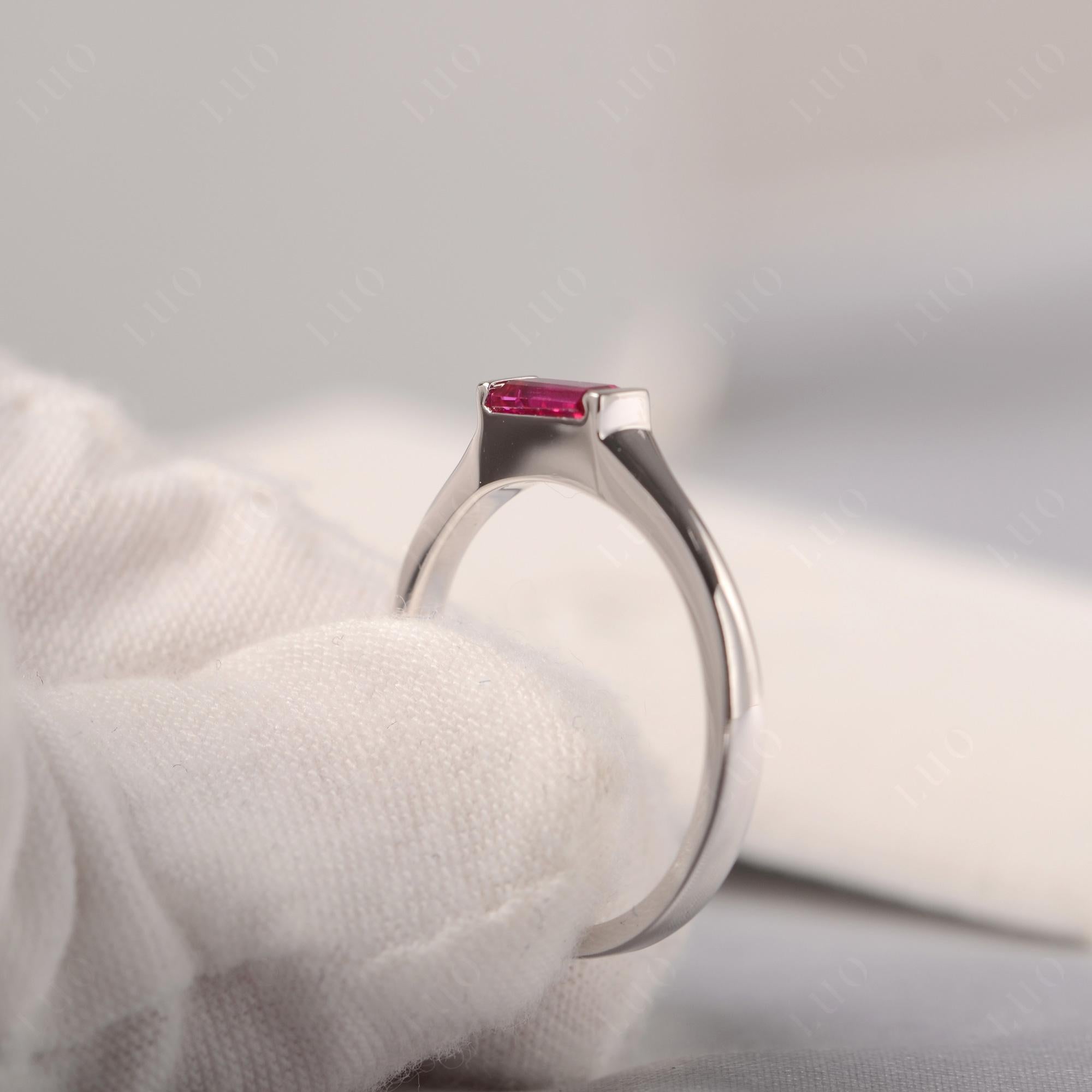 Lab Created Ruby Band Ring East West Baguette Ring - LUO Jewelry