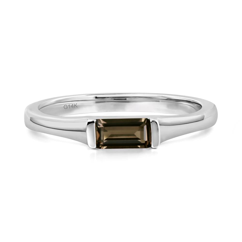 Smoky Quartz Band Ring East West Baguette Ring - LUO Jewelry #metal_14k white gold