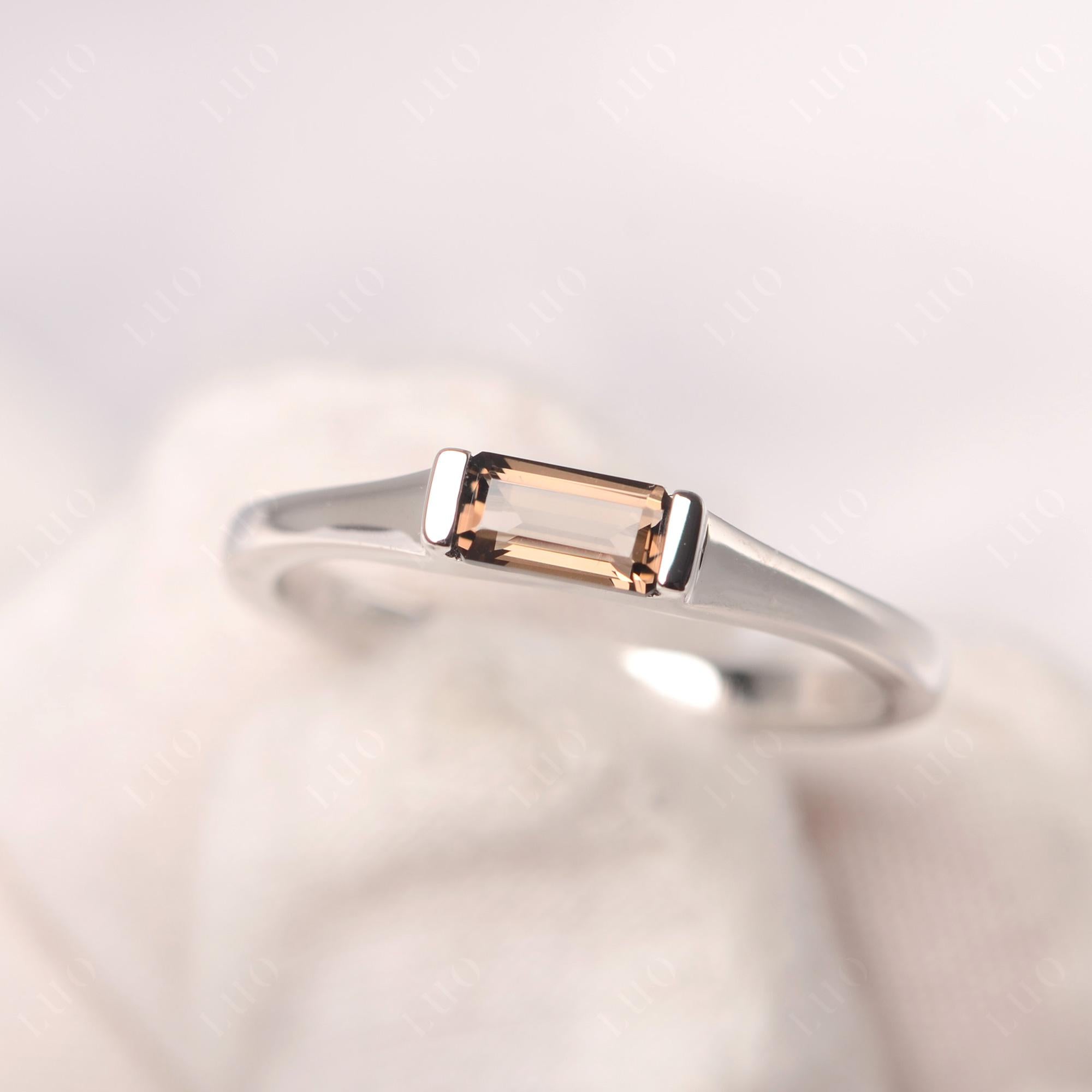 Smoky Quartz Band Ring East West Baguette Ring - LUO Jewelry