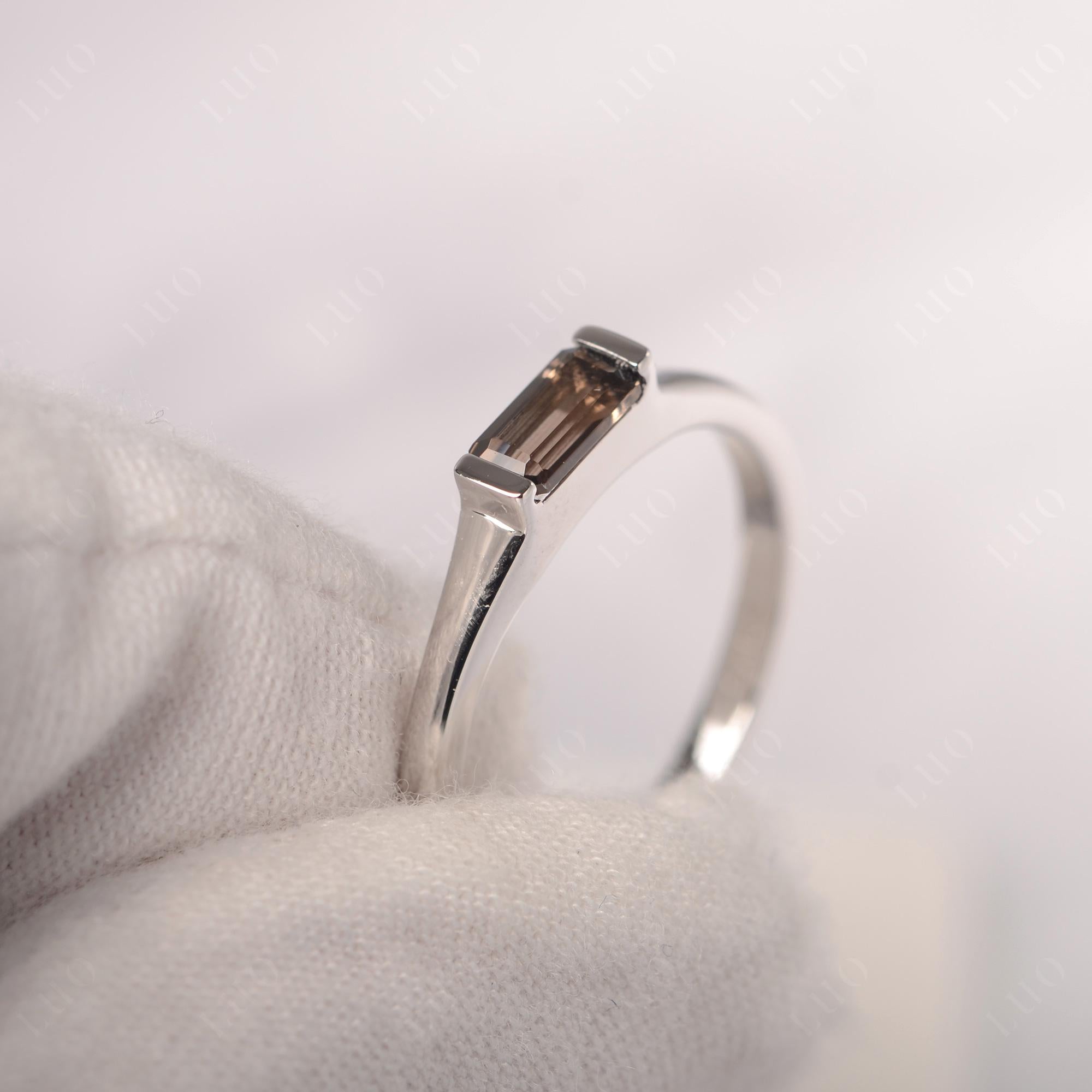 Smoky Quartz Band Ring East West Baguette Ring - LUO Jewelry