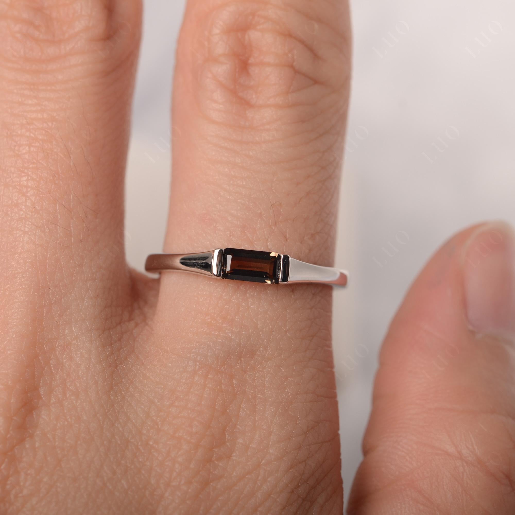 Smoky Quartz Band Ring East West Baguette Ring - LUO Jewelry