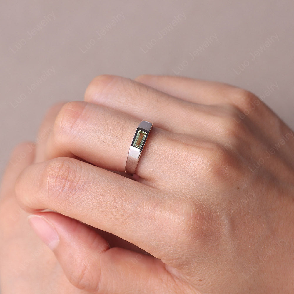 Peridot Bezel Baguette Engagement Ring