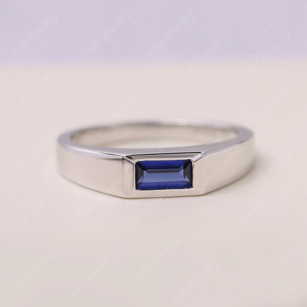Lab Sapphire Bezel Baguette Engagement Ring