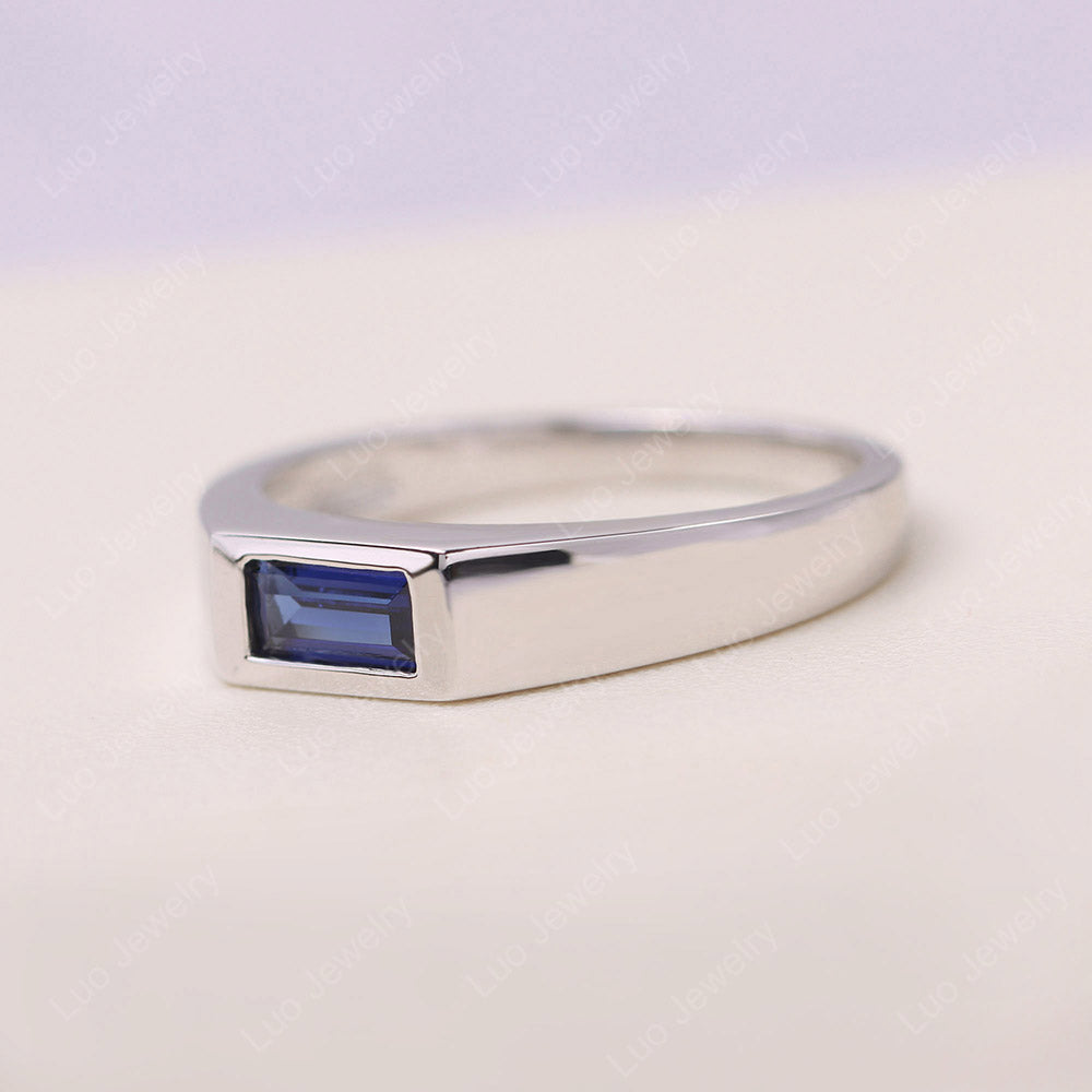 Sapphire Bezel Baguette Engagement Ring