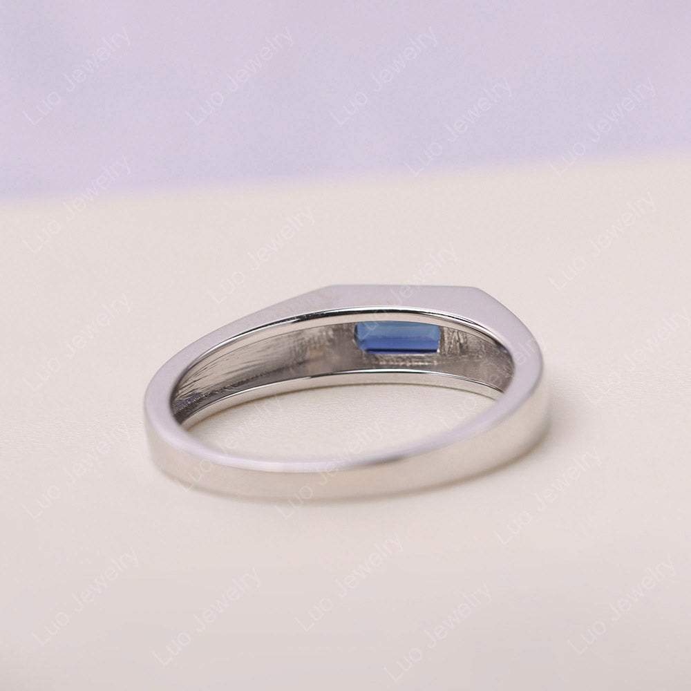 Lab Sapphire Bezel Baguette Engagement Ring