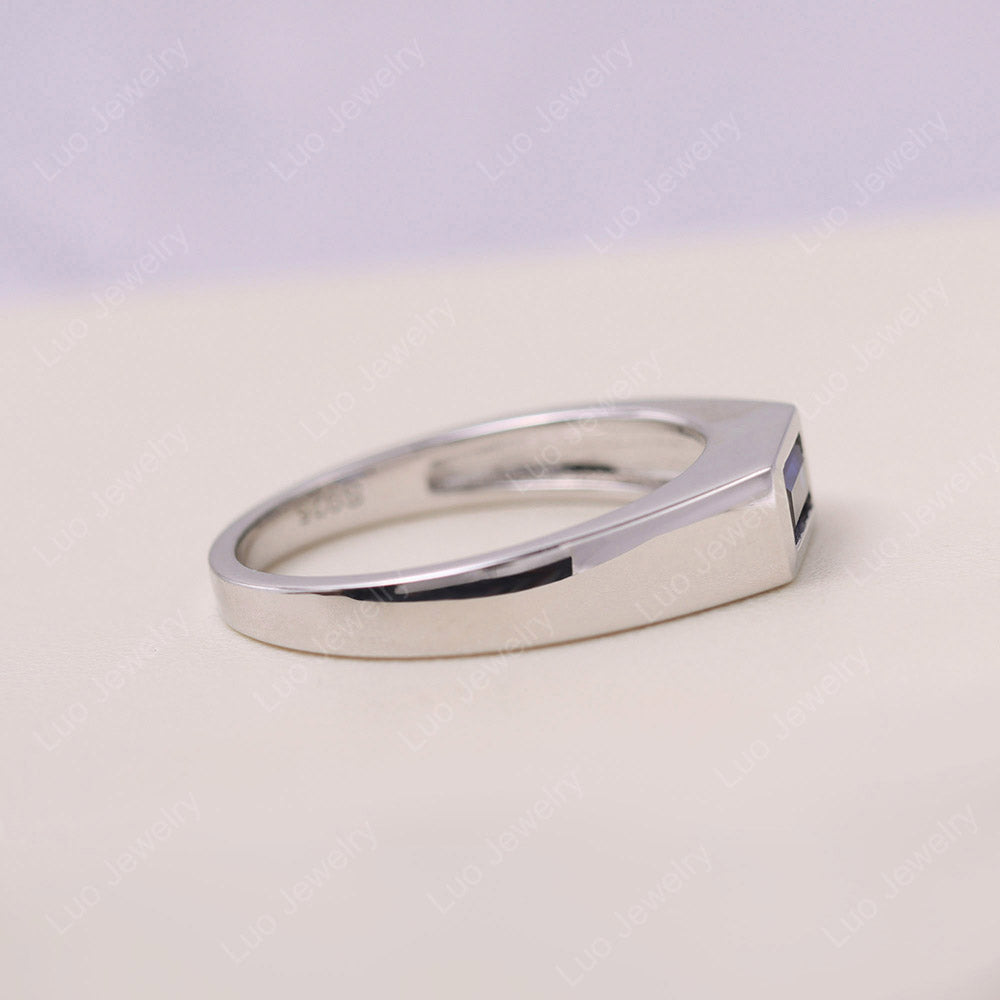 Lab Sapphire Bezel Baguette Engagement Ring
