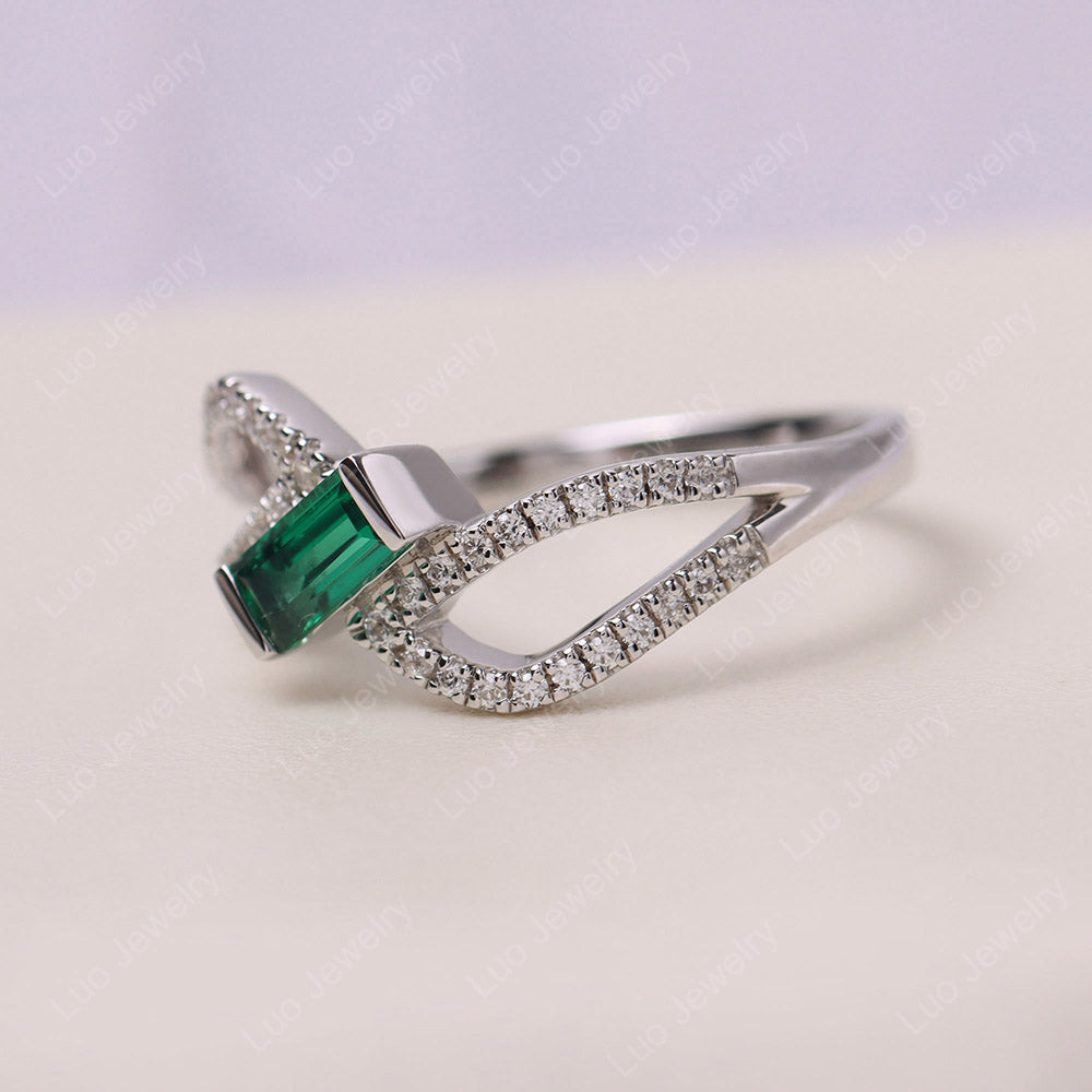 Lab Created Emerald Bypass Baguette Ring
