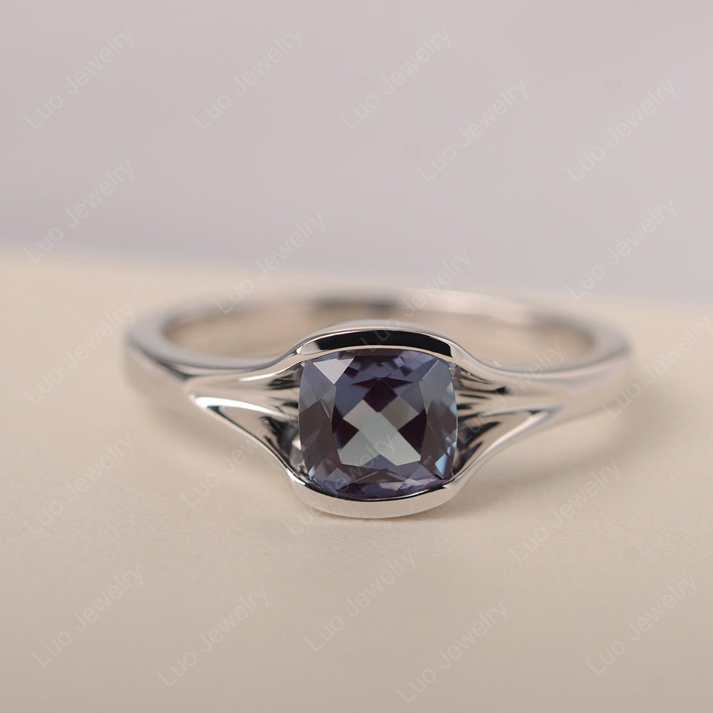 Vintage Cushion Alexandrite Bezel Set Solitaire Ring - LUO Jewelry