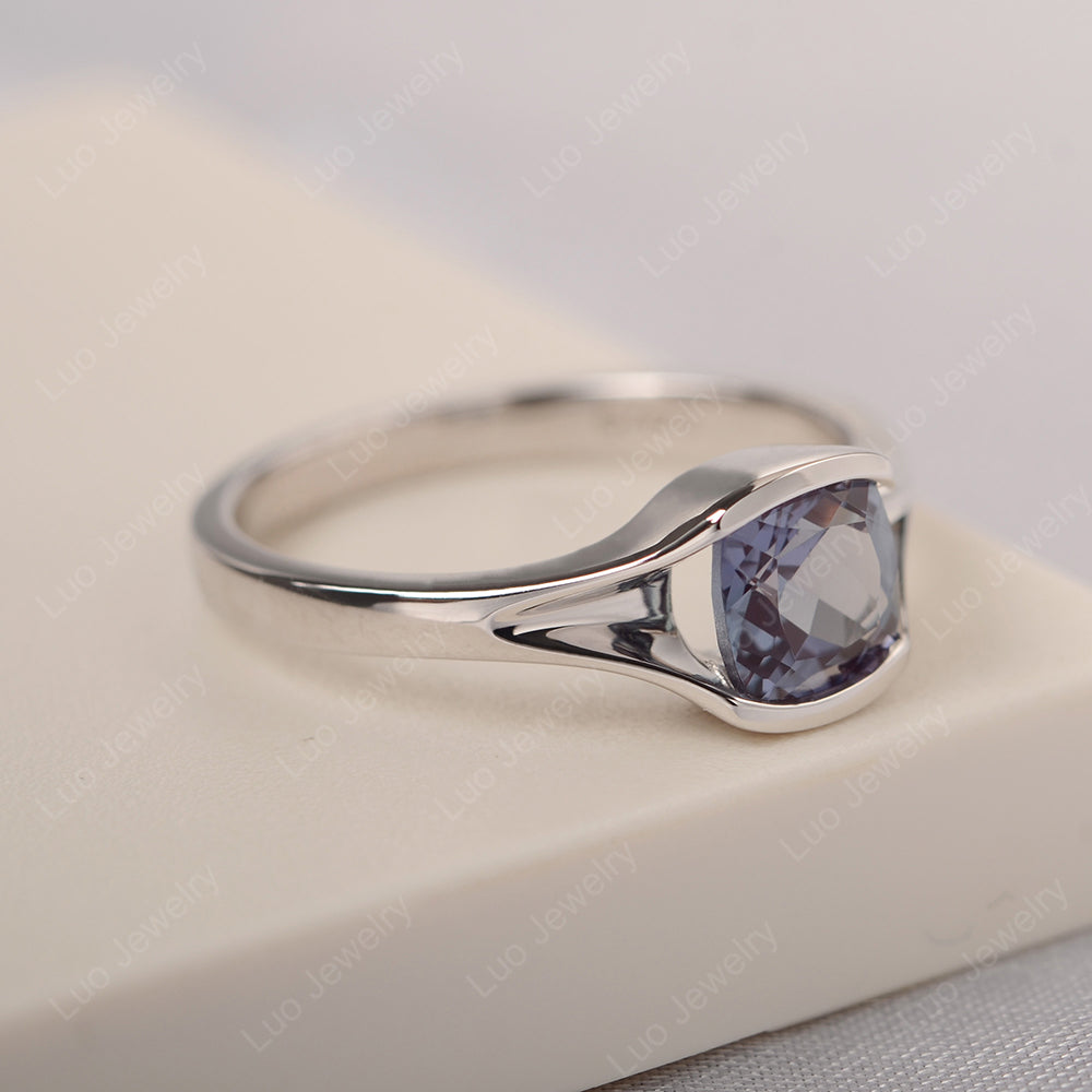 Vintage Cushion Alexandrite Bezel Set Solitaire Ring - LUO Jewelry