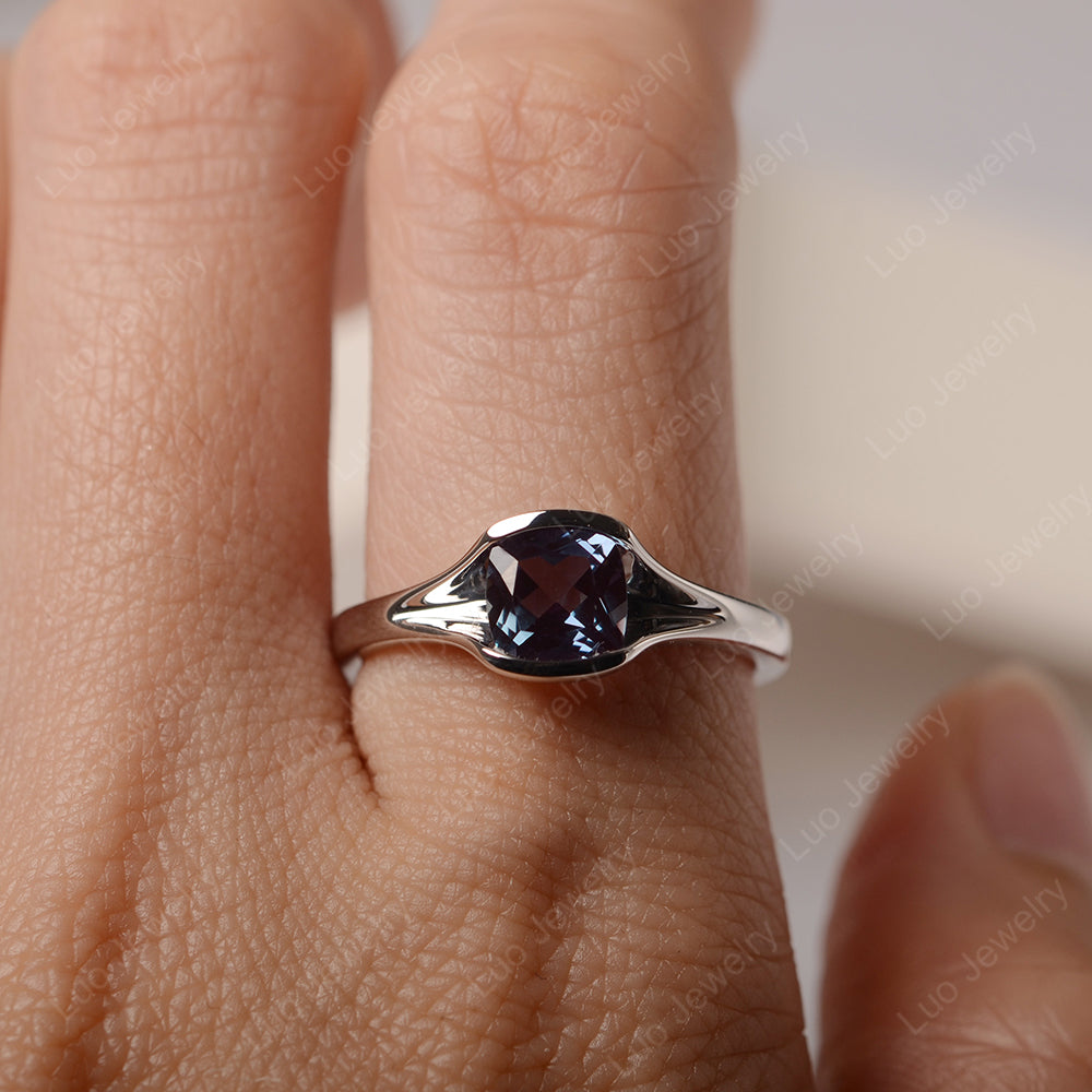 Vintage Cushion Alexandrite Bezel Set Solitaire Ring - LUO Jewelry