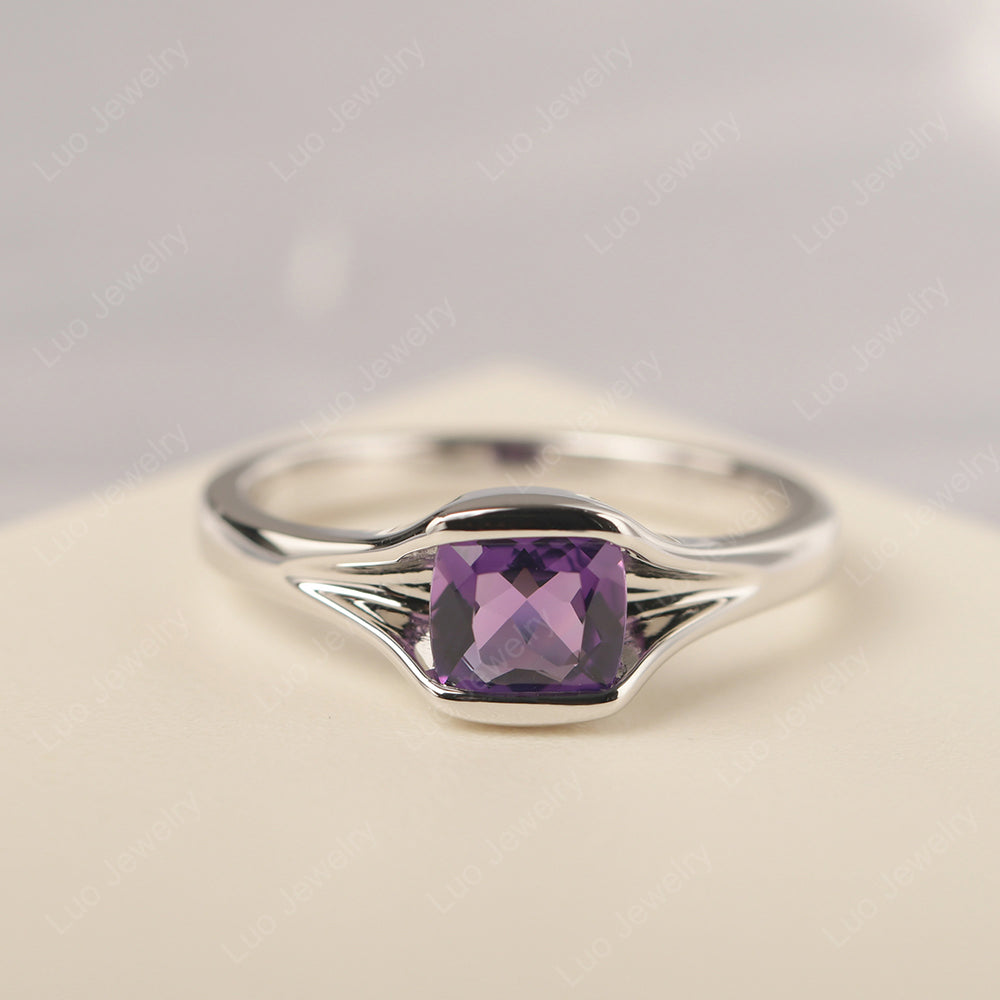 Vintage Cushion Amethyst Bezel Set Solitaire Ring - LUO Jewelry