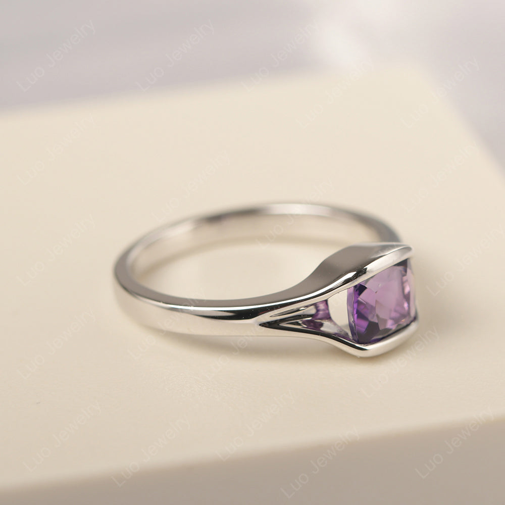 Vintage Cushion Amethyst Bezel Set Solitaire Ring - LUO Jewelry
