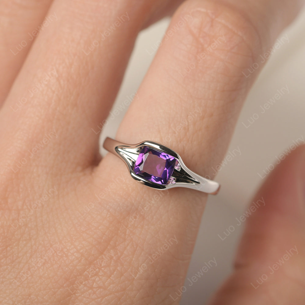 Vintage Cushion Amethyst Bezel Set Solitaire Ring - LUO Jewelry