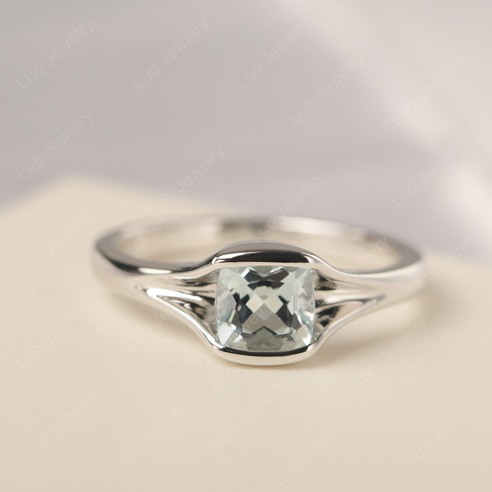 Vintage Cushion Aquamarine Bezel Set Solitaire Ring - LUO Jewelry