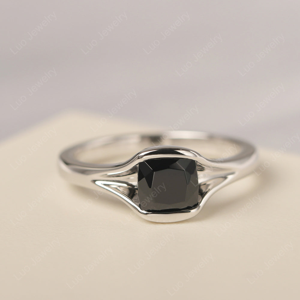 Vintage Cushion Black Spinel Bezel Set Solitaire Ring - LUO Jewelry