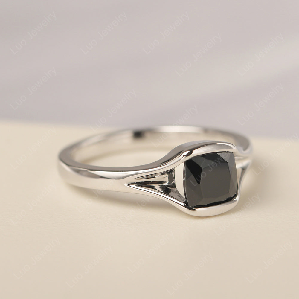 Vintage Cushion Black Spinel Bezel Set Solitaire Ring - LUO Jewelry