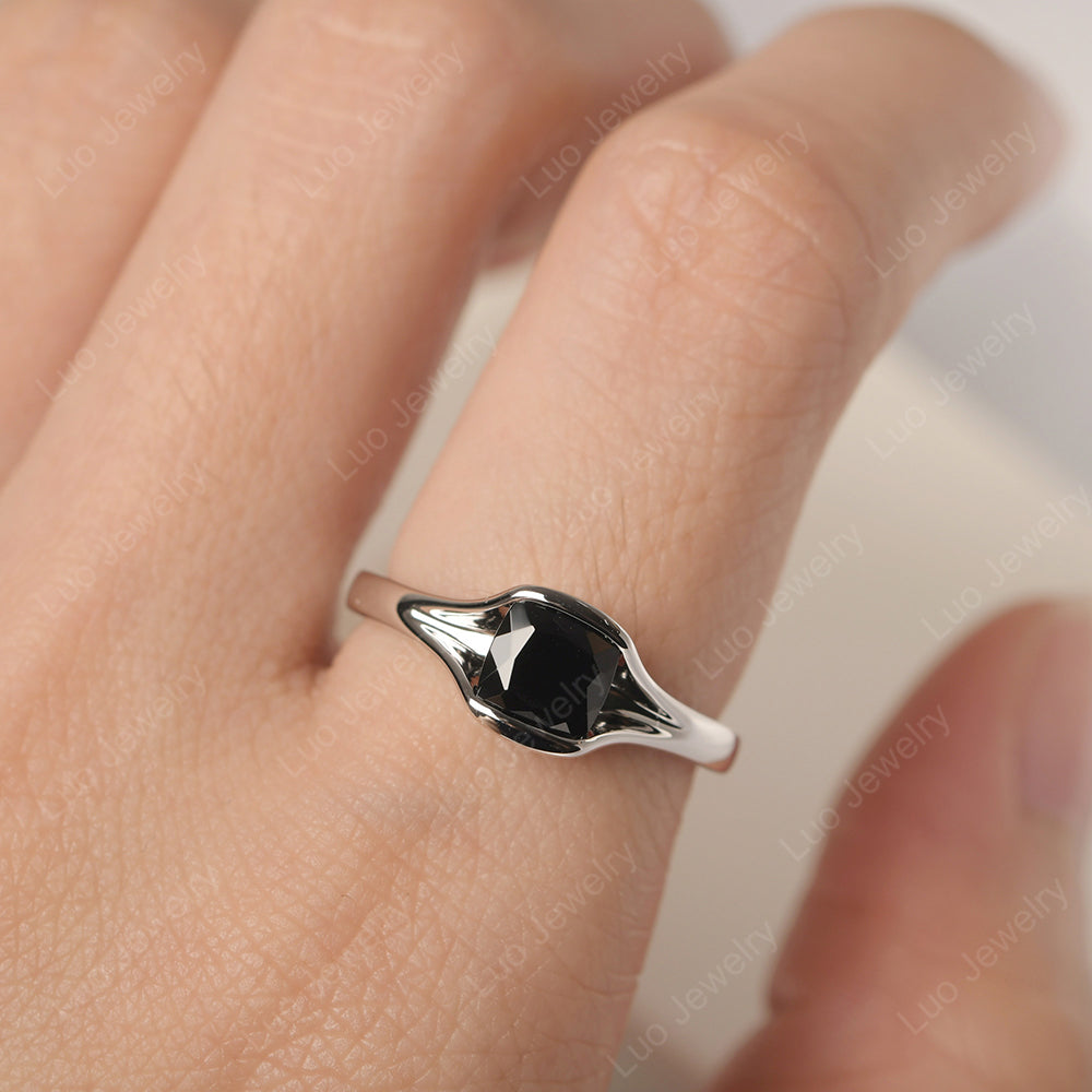 Vintage Cushion Black Spinel Bezel Set Solitaire Ring - LUO Jewelry
