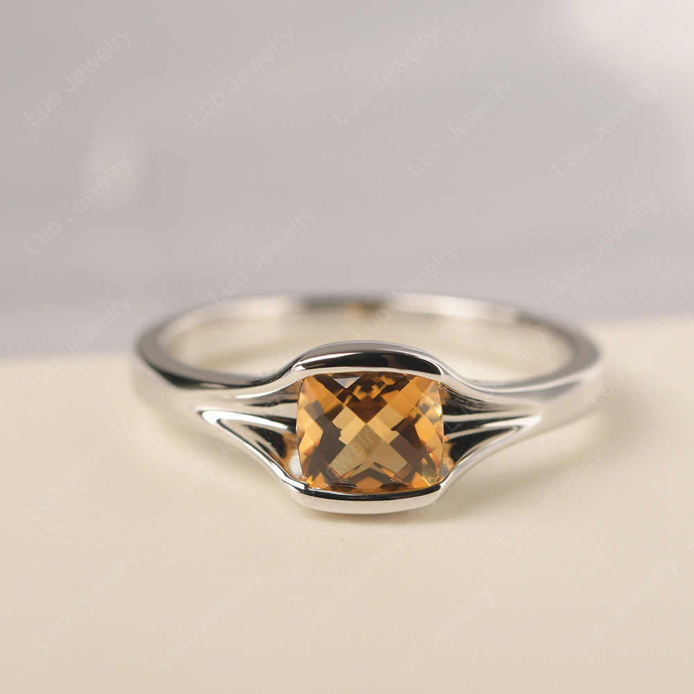 Vintage Cushion Citrine Bezel Set Solitaire Ring - LUO Jewelry