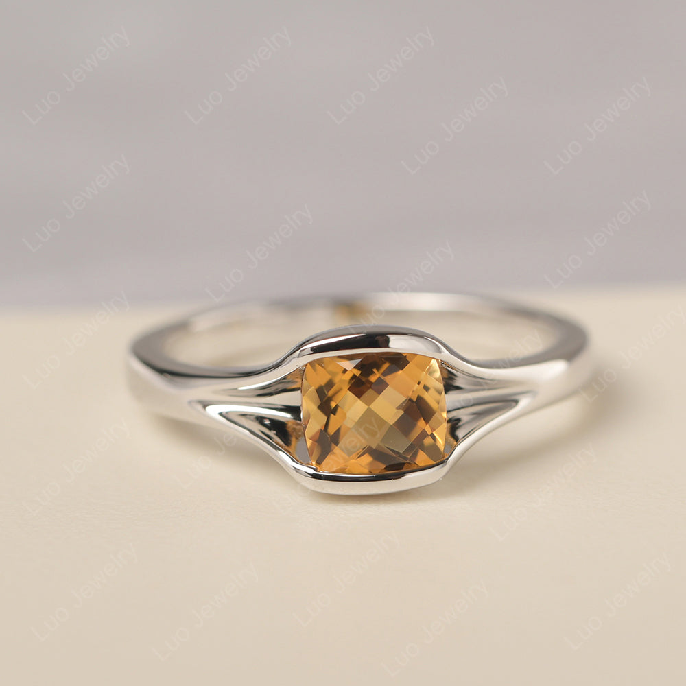 Vintage Cushion Citrine Bezel Set Solitaire Ring - LUO Jewelry