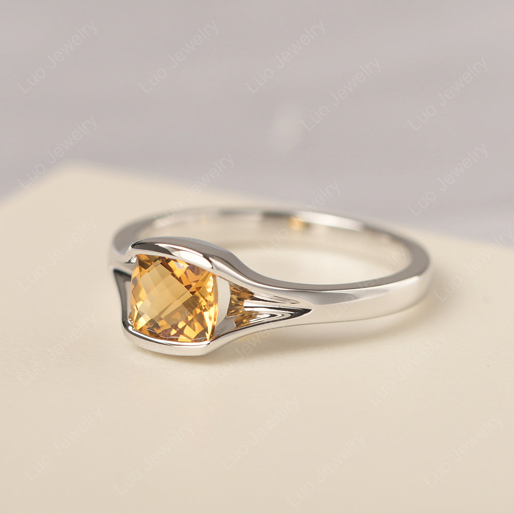 Vintage Cushion Citrine Bezel Set Solitaire Ring - LUO Jewelry