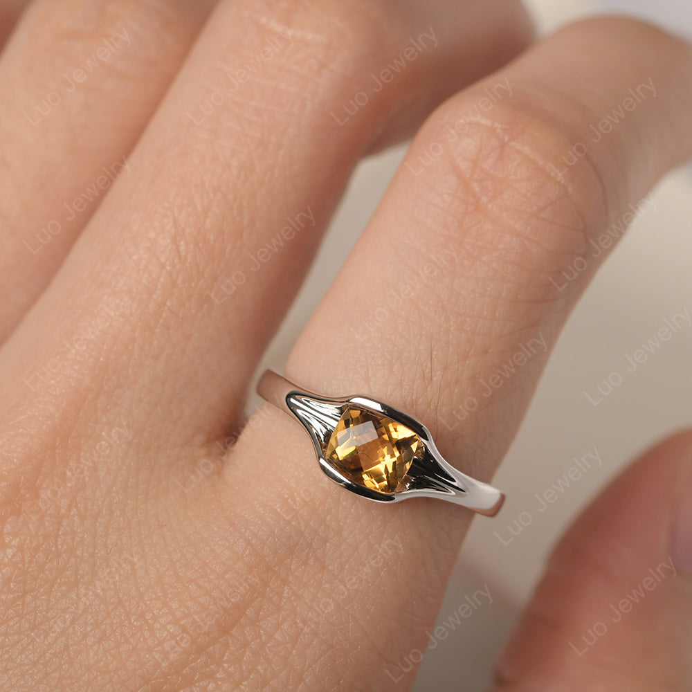 Vintage Cushion Citrine Bezel Set Solitaire Ring - LUO Jewelry