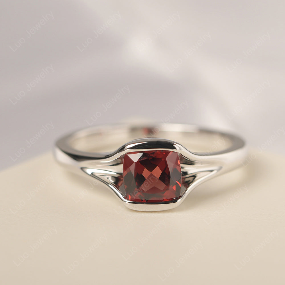 Vintage Cushion Garnet Bezel Set Solitaire Ring - LUO Jewelry