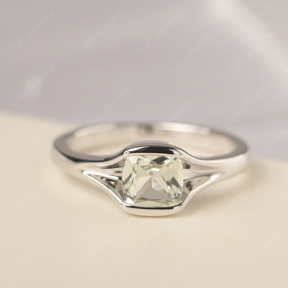 Vintage Cushion Green Amethyst Bezel Set Solitaire Ring - LUO Jewelry