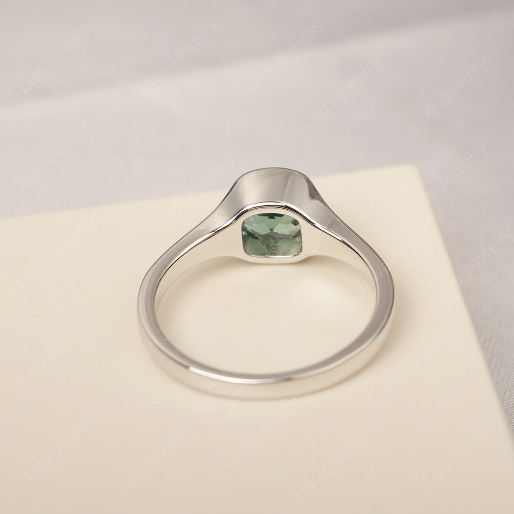 Vintage Cushion Green Sapphire Bezel Set Solitaire Ring - LUO Jewelry