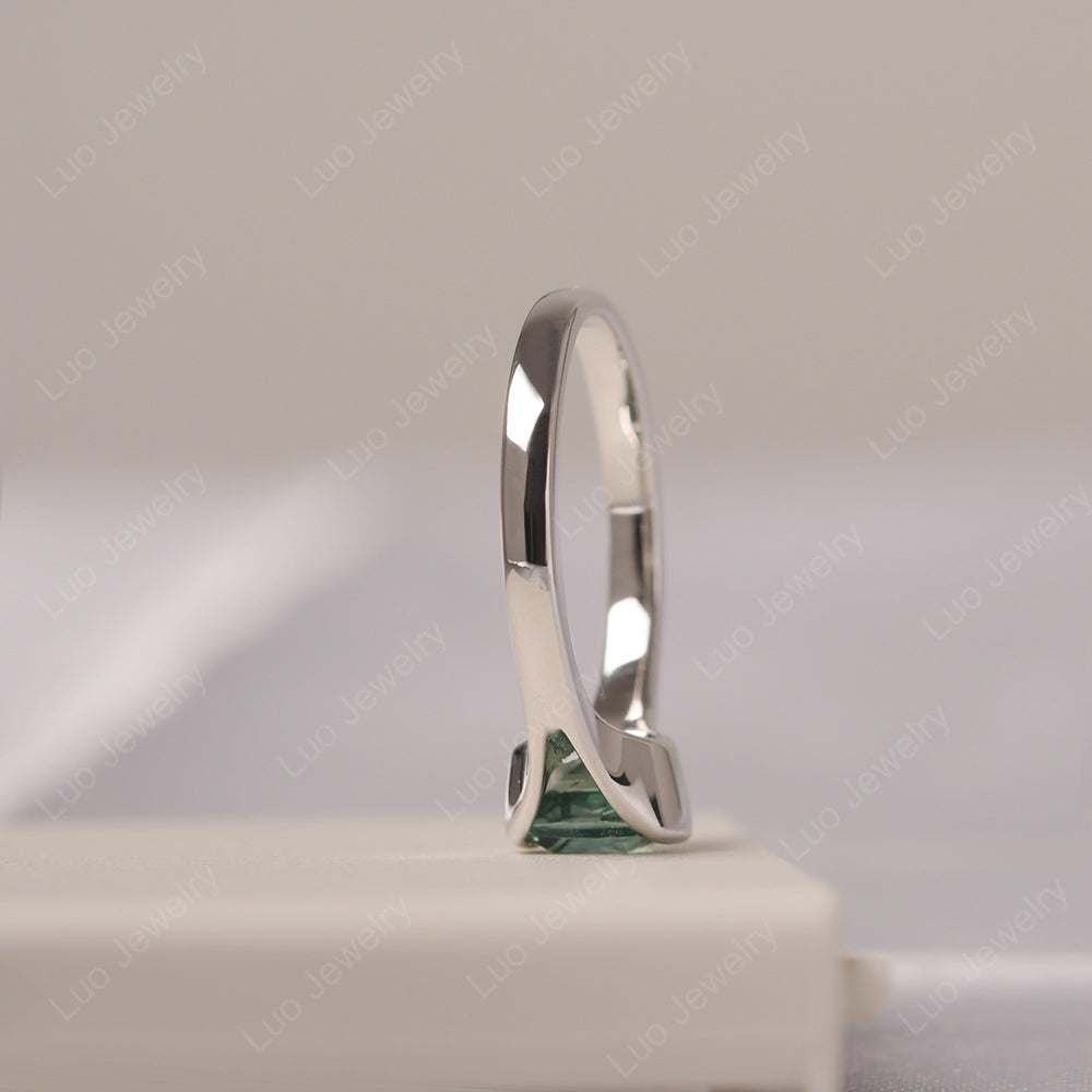 Vintage Cushion Green Sapphire Bezel Set Solitaire Ring - LUO Jewelry
