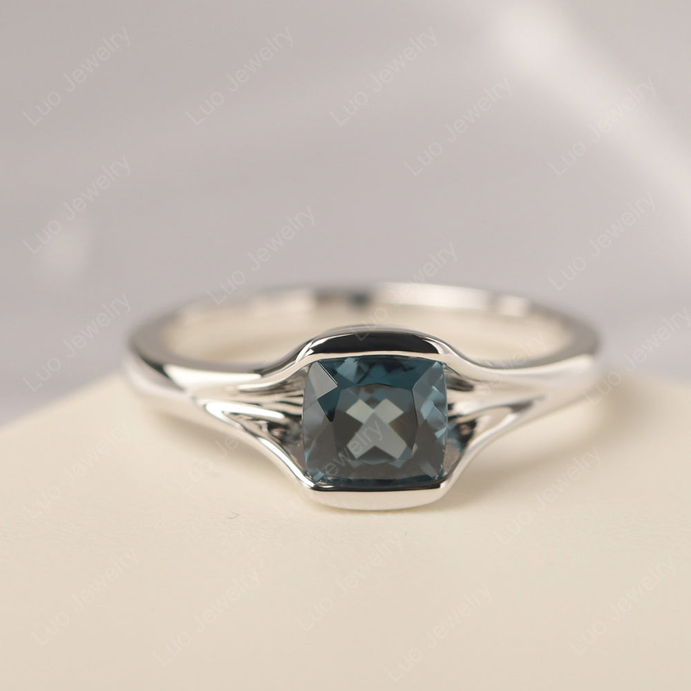 Vintage Cushion London Blue Topaz Bezel Set Solitaire Ring - LUO Jewelry