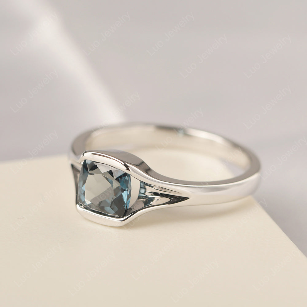 Vintage Cushion London Blue Topaz Bezel Set Solitaire Ring - LUO Jewelry