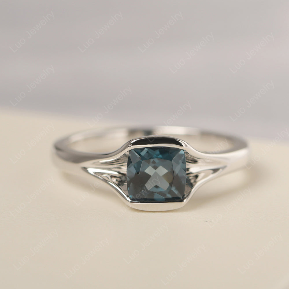 Vintage Cushion London Blue Topaz Bezel Set Solitaire Ring - LUO Jewelry