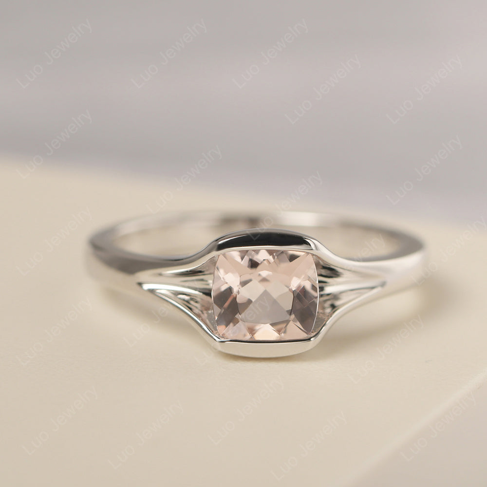 Vintage Cushion Morganite Bezel Set Solitaire Ring - LUO Jewelry