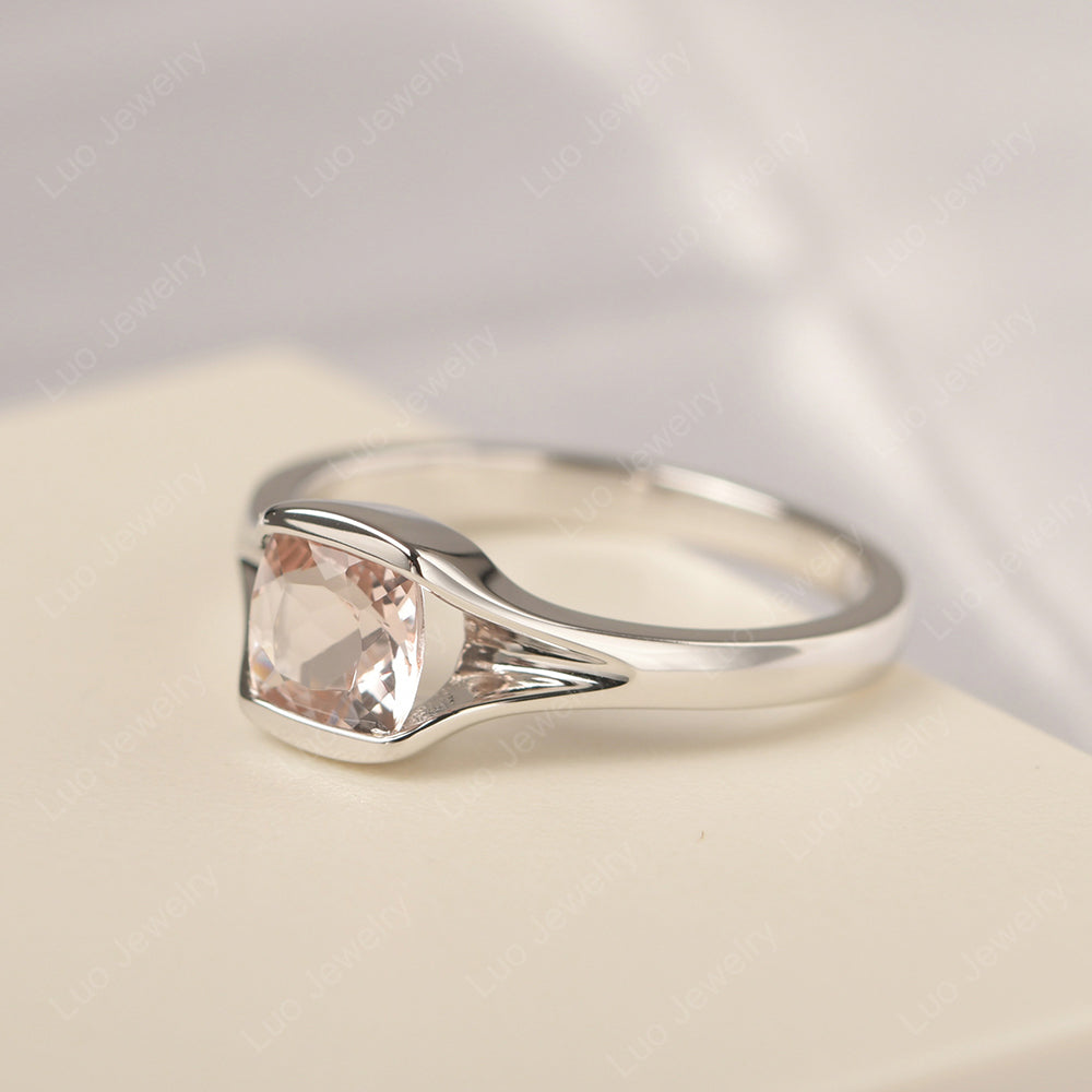 Vintage Cushion Morganite Bezel Set Solitaire Ring - LUO Jewelry