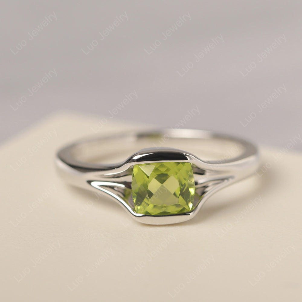 Vintage Cushion Peridot Bezel Set Solitaire Ring - LUO Jewelry