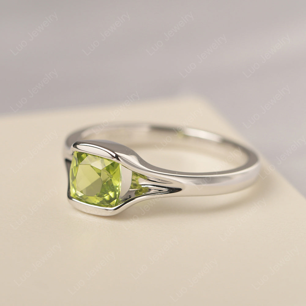 Vintage Cushion Peridot Bezel Set Solitaire Ring - LUO Jewelry