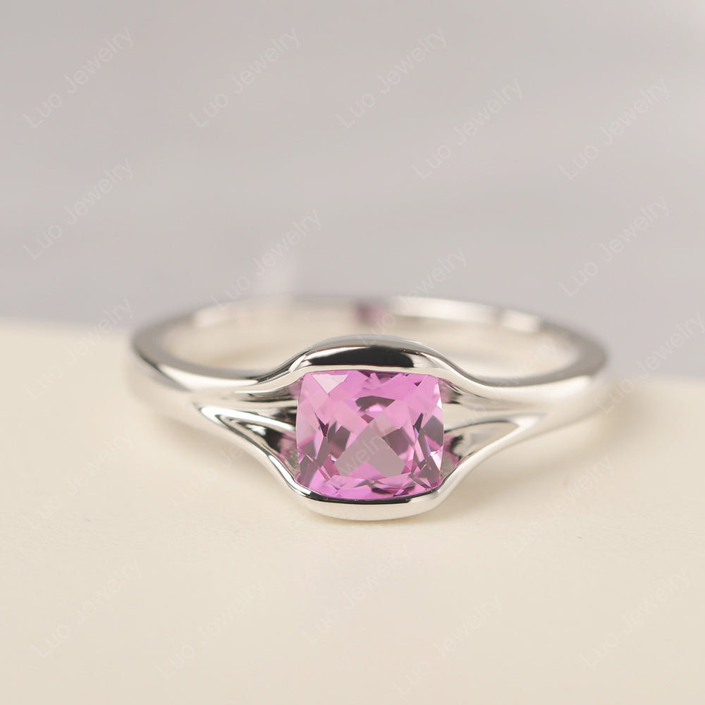 Vintage Cushion Pink Sapphire Bezel Set Solitaire Ring - LUO Jewelry
