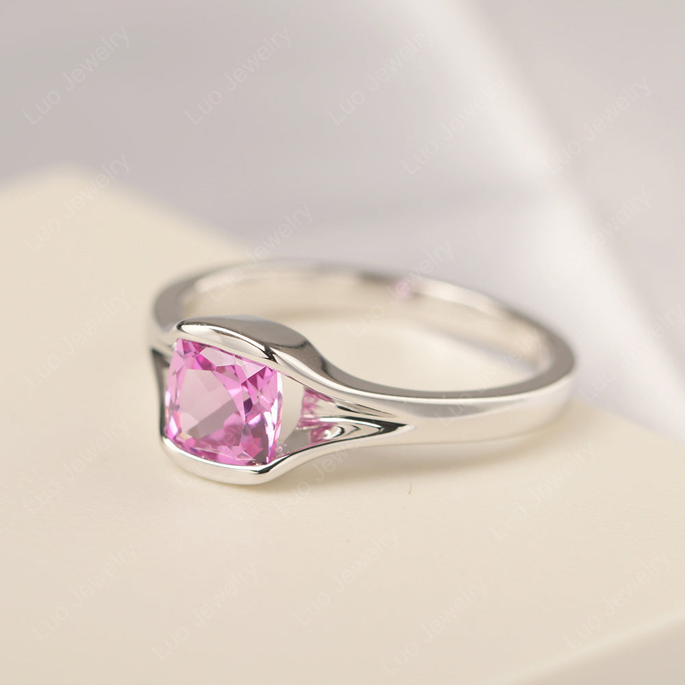 Vintage Cushion Pink Sapphire Bezel Set Solitaire Ring - LUO Jewelry