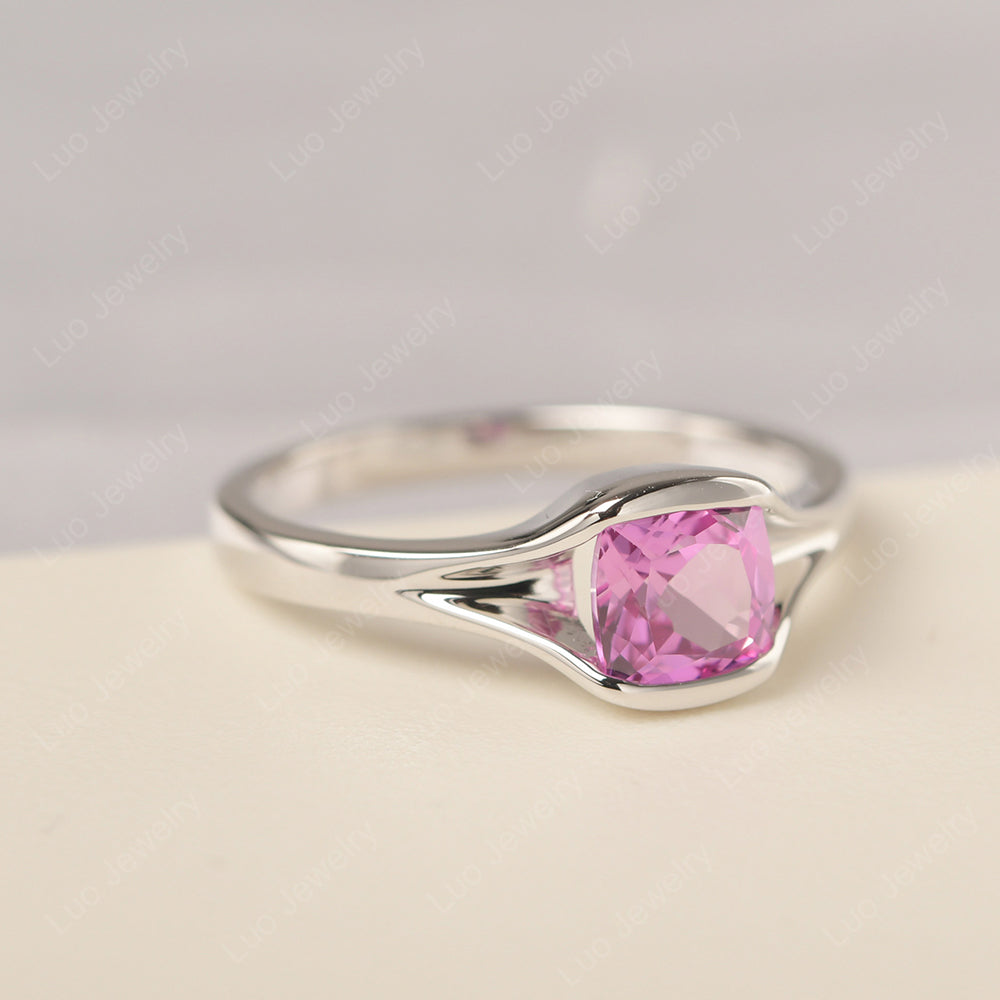 Vintage Cushion Pink Sapphire Bezel Set Solitaire Ring - LUO Jewelry