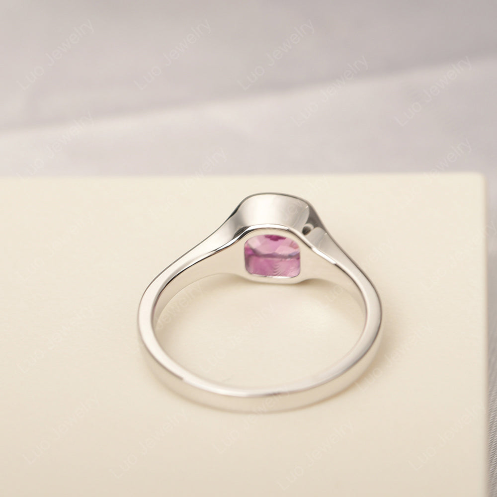 Vintage Cushion Pink Sapphire Bezel Set Solitaire Ring - LUO Jewelry