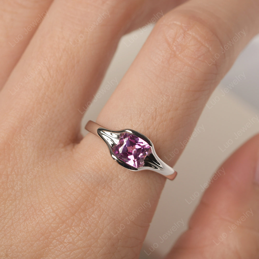 Vintage Cushion Pink Sapphire Bezel Set Solitaire Ring - LUO Jewelry