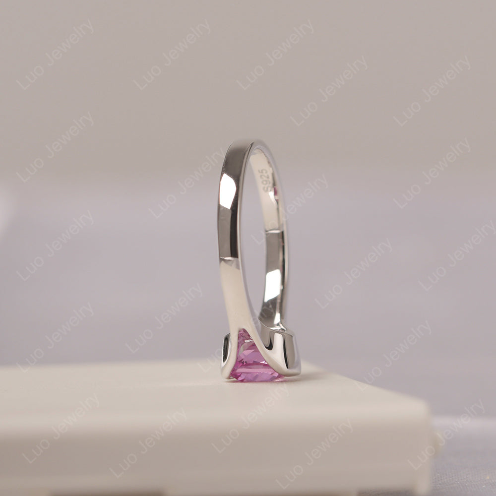 Vintage Cushion Pink Sapphire Bezel Set Solitaire Ring - LUO Jewelry