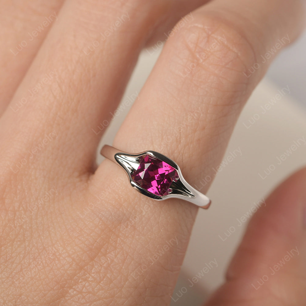 Vintage Cushion Ruby Bezel Set Solitaire Ring - LUO Jewelry