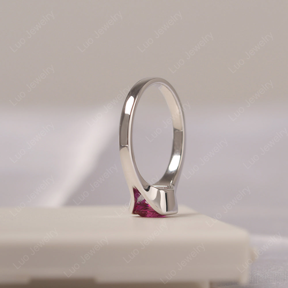 Vintage Cushion Ruby Bezel Set Solitaire Ring - LUO Jewelry