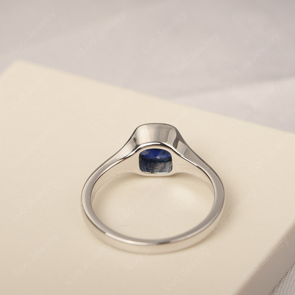Vintage Cushion Lab Sapphire Bezel Set Solitaire Ring - LUO Jewelry