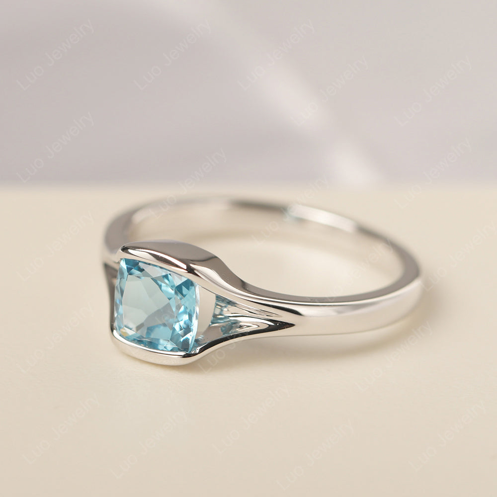 Vintage Cushion Swiss Blue Topaz Bezel Set Solitaire Ring - LUO Jewelry