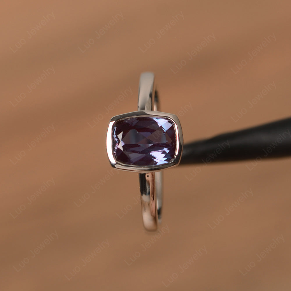Cushion Cut Alexandrite Bezel Set Solitaire Ring - LUO Jewelry