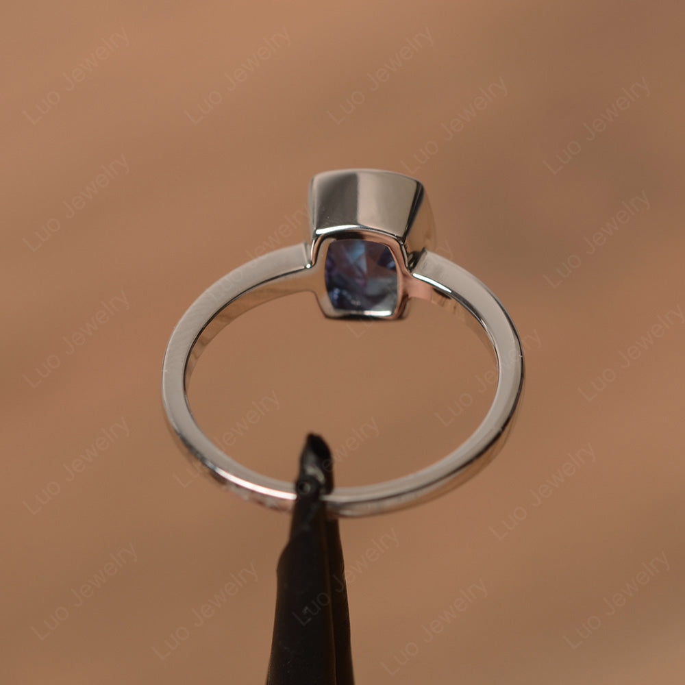 Cushion Cut Alexandrite Bezel Set Solitaire Ring - LUO Jewelry