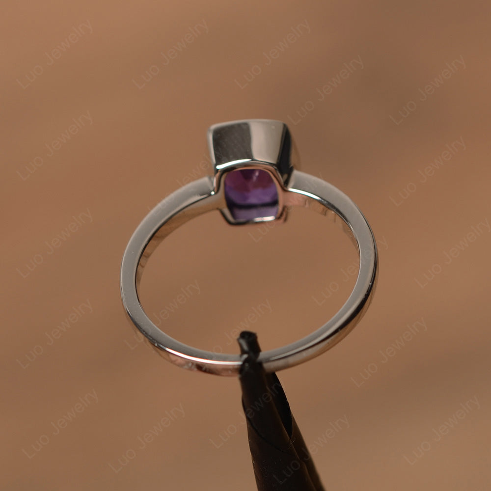 Cushion Cut Amethyst Bezel Set Solitaire Ring - LUO Jewelry