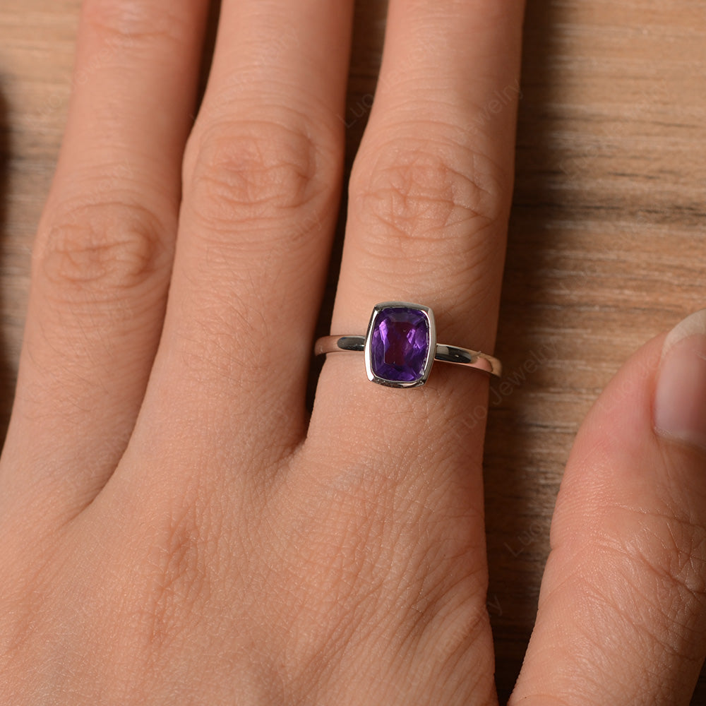 Cushion Cut Amethyst Bezel Set Solitaire Ring - LUO Jewelry